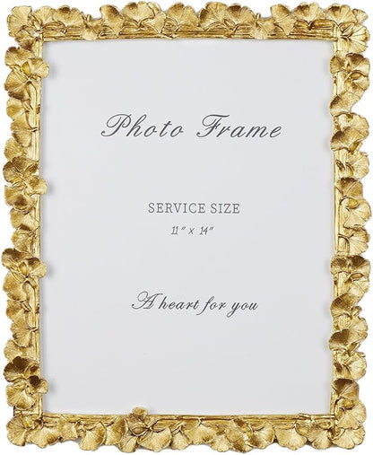 Cuspin 11x14 Picture Frame Vintage Gold Frames, Ornate Leaf Textured Hand-Crafted Resin with Glass Front, Gold Picture Frames for Tabletop Display, Retro Design Home Decor