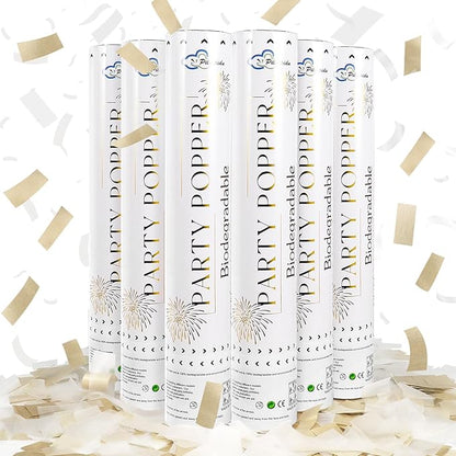 White Mix Gold Rice Confetti Cannon,6Pack Biodegradable Mulitcolor Confetti Poppers Party Shooters,12inch Party Poppers For Lawns Wedding,Birthday,Celebrations,Photo Shoots and New Years.