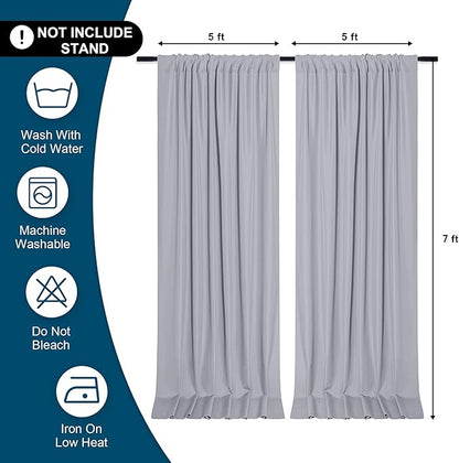 DWCN 10x7 FT Silver Gray Backdrop Curtains for Parties, Photography Backdrop Drapes with Rod Pockets for Wedding Decorations Stage Birthday Family Gatherings, 2 Panels 5ft x 7ft