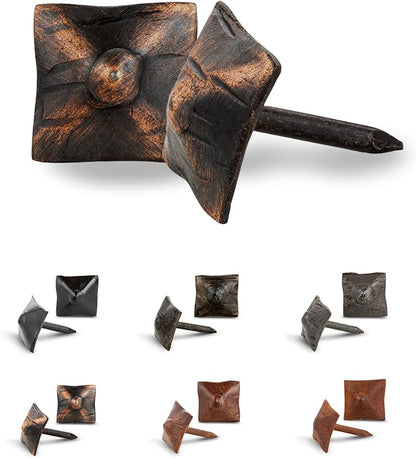 10 Pack 0.75" Square Head Iron Clavos Decorative Nails – Oil Rubbed Bronze – Handmade Rustic Square Fasteners for Farmhouse Shutters, Barn Doors, Shutters, Gates – Ornamental Wood Accent