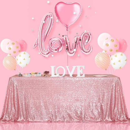 SquarePie Sequin Tablecloth 90 x 132 Inch Fuchsia Pink Sparkly Table Linen for Wedding Party