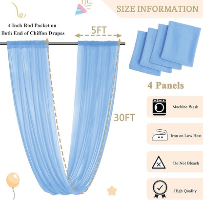 MODFUNS Baby Blue Ceiling Drapes Chiffon Ceiling Fabric Draping Fabric 5x30ft 4 Panels Semi Sheer Wedding Arch Drape Unique Ceiling Curtain for Wedding Banquet Stage Prom Ceiling Drapery