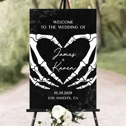Halloween Wedding Welcome Sign, Gothic Welcome Sign Black Wedding Sign, Wedding Sign Halloween Wedding, Gothic Wedding, Black Wedding Gothic Welcome Sign, Welcome Wedding Sign With Stand