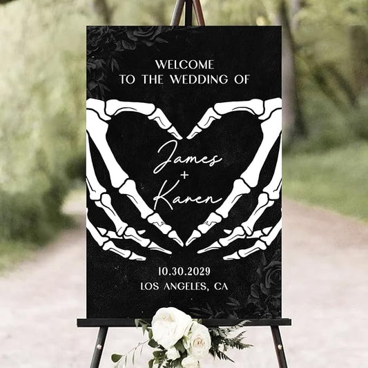 Halloween Wedding Welcome Sign, Gothic Welcome Sign Black Wedding Sign, Wedding Sign Halloween Wedding, Gothic Wedding, Black Wedding Gothic Welcome Sign, Welcome Wedding Sign With Stand