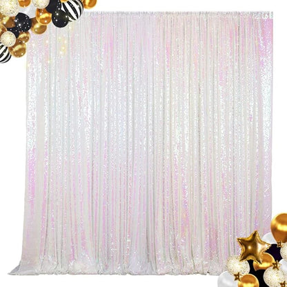 ShinyBeauty 7FTX7FT Iridescent White Sequin Backdrop | Glitter Wedding Photo Booth Background | Sparkly Shimmer Baby Shower Decor | No Dropping Sequins | Dense Backdrops Design