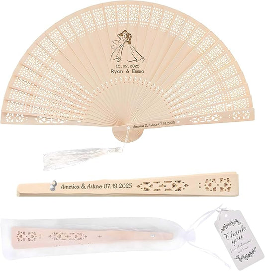 10 PCS Custom Fans Personalized Folding Fans for Line Dancing Wooden Hand Fan Wedding Favors Bulk Fans for Guests Party Event Use (Style08)