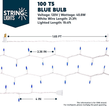 Joiedomi Christmas Lights Outdoor,100 Count Blue Christmas Tree Lights Indoor,21.4ft String Xmas Decorations for Dorm Classroom Bedroom Holiday Wedding Party,White Wire
