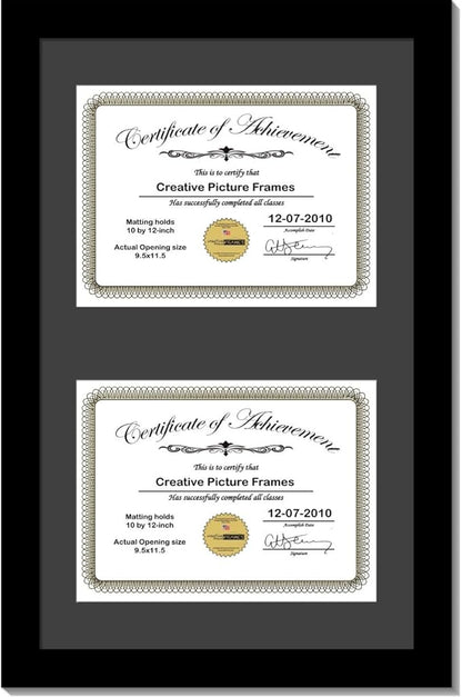 Creative Picture Frames 14X24Bk-B Black Vertical Double Diploma Frame With 2 Opening Black Mat, Holds 2-10X12-Inch Documents With Wall Hanger