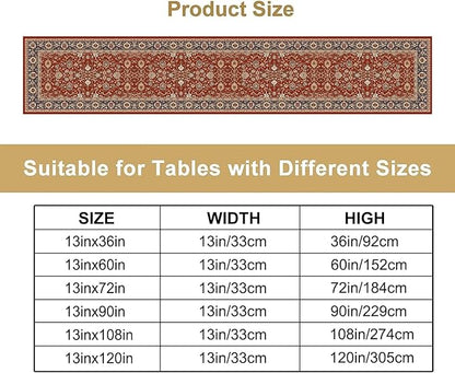 Boho Floral Vintage Red Blue Table Runner, Retro Flower Rustic Country Farmhouse Abstract Pattern for Home Kitchen Table Decor Dining Coffee Room Party Decor 13x120in
