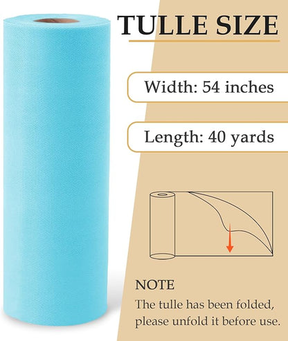Baby Blue Tulle Fabric Roll, 54" x 40 Yards (120FT) Tulle for Wedding Decoration DIY Tutu Party Backdrop Baby Shower Table Skirts Gift Wrapping