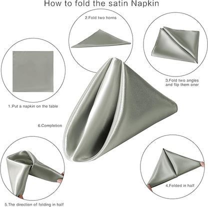 36 Pack Square Satin Dinner Napkins, 16x16 Inches Silky Soft Smooth Table Cloth Napkins for Restaurant Weddings Banquet Party Decoration, Dark Grey