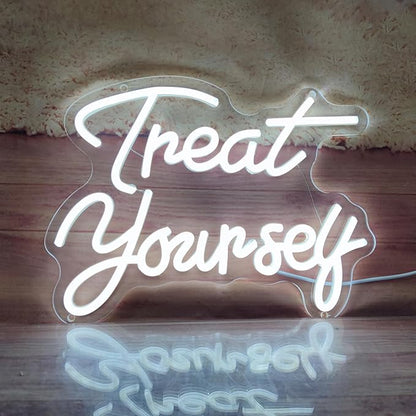 Treat Yourself Neon Sign Treat Yourself Sign for Bedroom Wall Wedding Sign Room Decoration Birthday Party Decoration, 12.9" x 9.6"