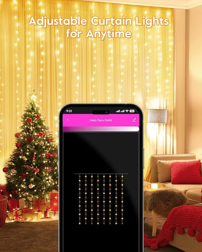 Brightown Smart Curtain Lights - 9.8ft 300 LED Window Smart String Light with APP and Remote, 8 Modes, USB Plug in, Waterproof Fairy Lights for Bedroom, Indoor, Weddings, Party, Christmas Decorations