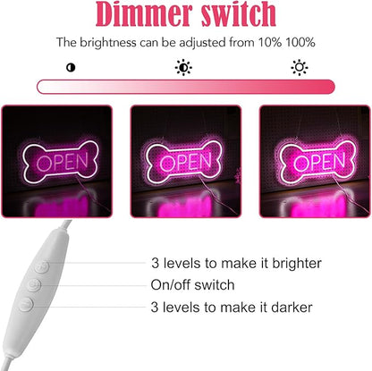 Led Neon Open Sign For Business, Dog Bone Neon Sign Art Pet Shop, Welcome Sign For Business Walls Window Bar Salon Art Hotel Wall Decor