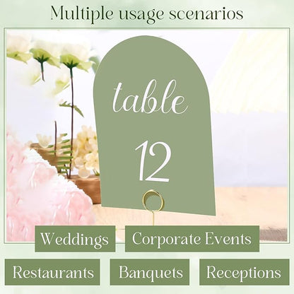 Green and White Table Numbers 1-30 with Head Table Number Card and Holders, 5 x 7 Inch Arched Place Seating Sign Double Sided for Wedding Reception Anniversary Birthday Party Restaurant