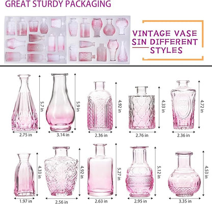 Ollieroo 24Pcs Glass Bud Vases Set, Small Pink Vases in Bulk for Flowers Arrangements, Floral Vintage Rustic Vase for Wedding Party Centerpiece Table Decorations, Entryways, Home