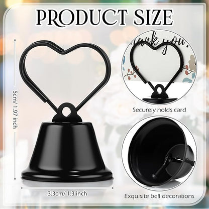 24 Pcs Table Number Holders Place Card Holders for Table 2 Inch Ring Clip Bell Number Holder Metal Picture Holder for Wedding Christmas Restaurant Home Photo Office Memo(Black,Heart)