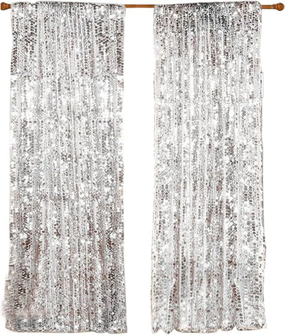 HH 9x9FT Big Silver Sequin Backdrop Curtains,Shimmer Sequin Fabric Photography Backdrop,Photo Backdrop Payette Backdrop Curtain Panels Backgrounds for Wedding Party Christmas Decoration