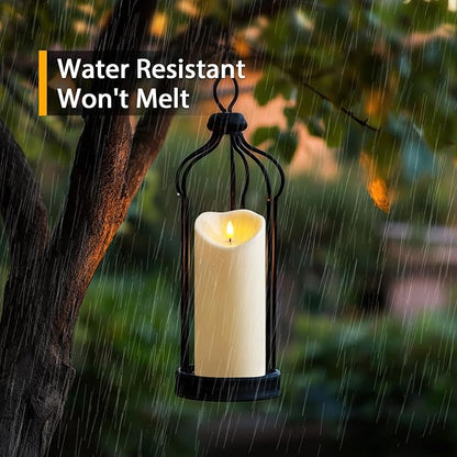 Amagic 4” x 9” Large Outdoor Waterproof Flameless Candles with Remote, Battery Operated Candles with Timer, Flickering Fake LED Pillar Candle for Patio Yard Porch Decor, Ivory White, Set of 2