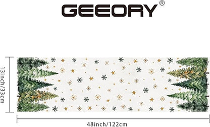 GEEORY Christmas Table Runner 13x48 Inch, Xmas Tees Snowflakes Holiday Decorative Farmhouse Table Decoration for Kitchen Dinning, Indoor Outdoor Dinner Party Decor (Light Green) GT166-48