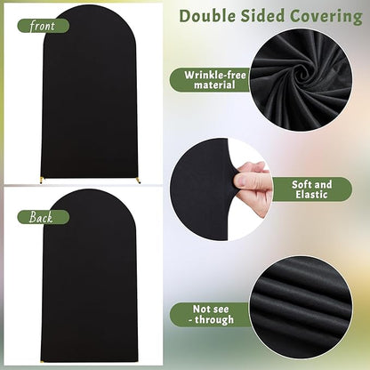 7.2FT Black Arch Backdrop Cover - Polyester Fitted Wedding Arch Stand Covers Round Top Chiara Arch Backdrop Cover for Birthday Party Banquet Photo Background Decoration