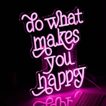 Do What Makes You Happy Neon Sign USB powered Pink Letters Led Neon Light for Wall Decor Dimmable Neon Light Up Sign for Bedroom Home Wedding Decor Gifts (16.5 * 12.6In)