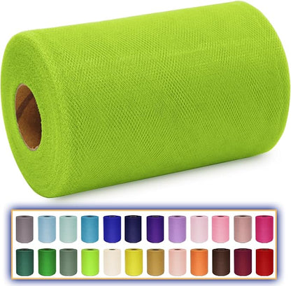 Lime Green Tulle Fabric Roll 6 Inch X 300 FT (100 Yards) Matte Tulle Ribbon Netting Mesh Spool for DIY Tutu Skirt Wedding Bow Gift Wrapping Baby Shower Christmas Party Halloween Decorations