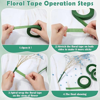 PAXCOO Floral Tape and Floral Wire Arrangement Tool Kit with Green Floral Tape, Floral Wire, Boutonniere Flower pin, Wire Cutter, White Ribbon and Elastic Pearl Wrist Corsage Bands for Bouquets
