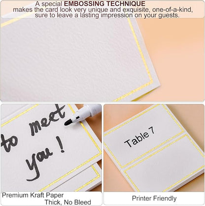 60Pcs Premium Place Cards With Gold Foil Border - 2" x 3.5" Tent Cards for Wedding, Table, Dinner Parties - Small Escort and Name Cards