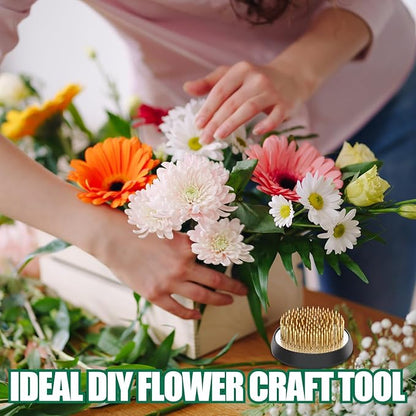 Sliner 16 Pieces Floral Frogs 1.57 Inch Round Brass Flower Holder Japanese Ikebana Vase Kenzan Flower Flower Arranger Flower Fixed Tools Pin for Flower Arrangement Home DIY Craft