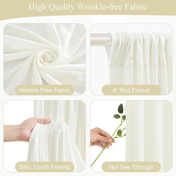 Ivory Backdrop Curtains with Lights for Baby Shower,10x10FT Wrinkle Free Ivory Drapes Photo Backdrop Curtains for Wedding Birthday Party Ceremony Photography Photoshoot Decorations-5ft x 10ft
