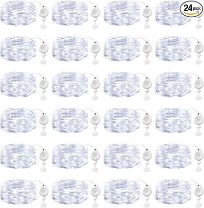 Brightown 24 Pack White LED Fairy Lights Battery Operated String Lights, 7ft 20LED Waterproof Silver Wire String Lights, Firefly Starry Moon Lights for Mason Jars DIY Christmas Wedding Party Bedroom