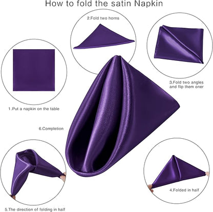 36 Pack Square Satin Dinner Napkins, 16x16 Inches Silky Soft Smooth Table Cloth Napkins for Restaurant Weddings Banquet Party Decoration, Purple