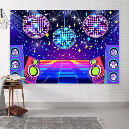 Dance Party Backdrop Retro 80s 90s Theme Stage Dance Ball Music Birthday Party Decoration DJ Photography Background 12 x 10 ft for Baby Shower Picture Photo Shoot Polyester Fabric,Multi2