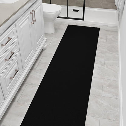 Ottomanson 2x20 Non Slip Extra Long Hallway Runner Rug with Rubber Backing - Solid Modern Kitchen Rug for Bedroom or Living Room, Black, 2' x 20'