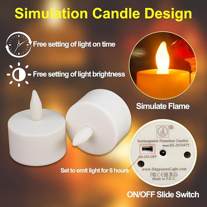 HL Rechargeable Tea Lights with Remote & Charging Base,12pcs 50+Hours Rechargeable Battery Operated Tea Lights Timer, LED Votive TeaLights Flameless Candles Yellow Light for Wedding Home Party Decor