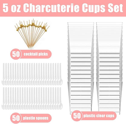 Kosotody 150 Pcs 5 OZ Dessert Cups with Spoons Cocktail Picks, Square Appetizer Cups Clear Mini Mini Party Serving Cups for Party Appetizers Pudding Yogurt Ice Cream Fruit