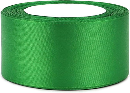 Green Solid Satin Ribbon 2 Inch 25 Yards Solid Polyester Fabric Ribbon for Gift Wrapping Wedding Christmas Baby Shower Birthday Party Decoration Handmade Immortal Flower Craft