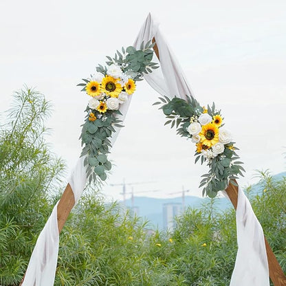 Ponatia Artificial Wedding Arch - Flowers (Pack of 2), White & Sunflowers for Wedding Welcome Signs and Ceremony Decorations