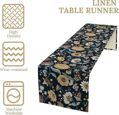 Boho Floral Table Runner Bohemian Floral Vintage Home Kitchen Dining Table Decoration 13x90 Inch 1PCS