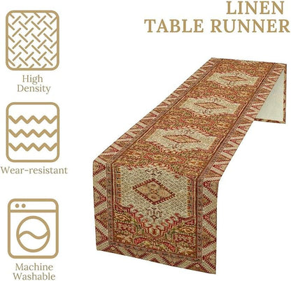 Boho Bohemia Style Orange Table Runner, Country Rustic Farmhouse Magical Abstract Print Pattern for Home Kitchen Table Decor Dining Coffee Room Garden Party Decor 13x120in