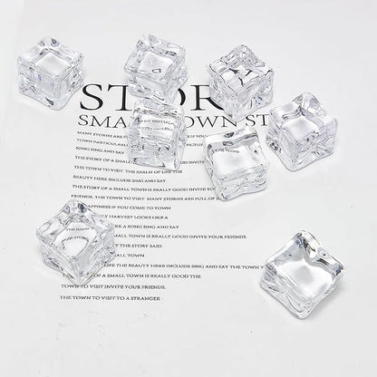 HappyFiller 22 PCS Large Crystal Square Fake Ice Cubes Acrylic Ice Rocks for Table Scatters,Vase Fillers,Party Decor,Graduations,Weddings,Anniversaries,Food Display,Floral,1 Inch