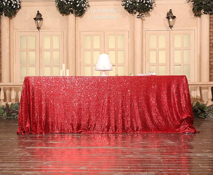 SquarePie Sequin Tablecloth 90 x 132 Inch Red Sparkly Table Linen for Christmas Wedding Party