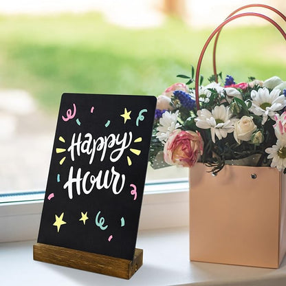 3 Pack Small Chalkboard Signs With Stand, 8x5'' Table Top Sign With Wooden Base, Double-Sided Mini Boards for Food Messages, Restaurant, Bar, Party, Store Decoration