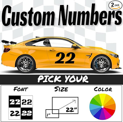 Fairwinds Designs Custom Race Car Number Decals | Set of 3 Heavy Duty Vinyl Stickers | Choose Size in Inches | Numbers for Cars Truck Motorcycle Jet Ski Boat | Racing Autocross Pro (Black, Medium)