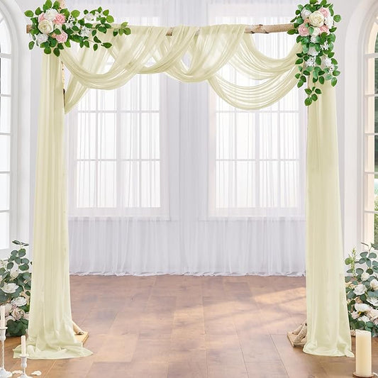 Wedding Arch Draping Fabric Beige Arch Drapes Sheer Backdrop Curtain for Ceremony Photo Wedding Decor 19Ft x 28" 2 Panel