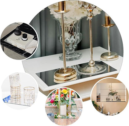 JAMBALAY 12"×5" Mirror Centerpieces for Tables, Set of 12 Glass Mirror Table Centerpieces, Rectangular Glass Mirror Trays, Mirror Candle Plates for Wedding Decorations and Party