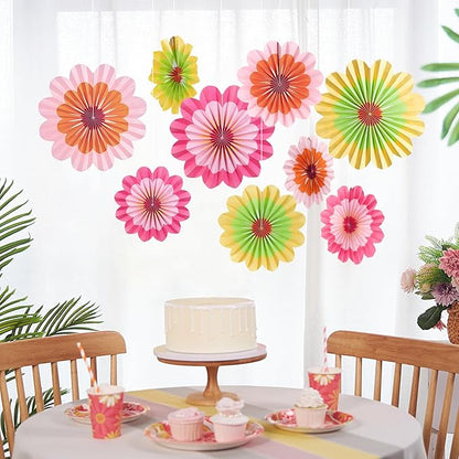 SUNBEAUTY 9 PCS Paper Flowers Decorations Hanging Carnival Paper Fans Decorations Flower Paper Fans Paper Floral Backdrop Spring Decorations