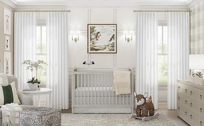 Vision Home White Pinch Pleated Semi Sheer Curtains Textured Light Filtering Window Curtains 90 inch for Living Room Bedroom Rayon Blended Pinch Pleat Drapes with Hooks 2 Panels 40" Wx90 L