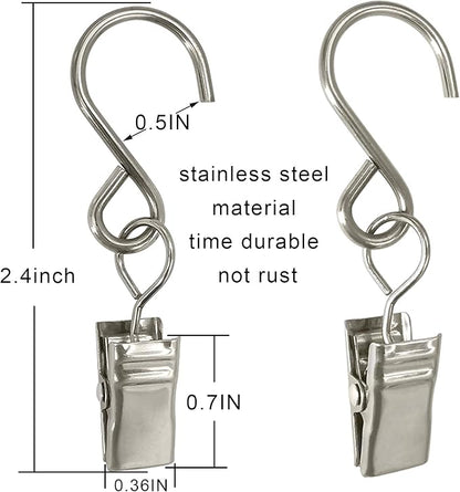Stainless Steel S Hooks Curtain Clips, 50 Pack Hanging Party Lights Clips, Hangers Gutter Photo, Art Craft Display, 2.4 Inch Long, Silver